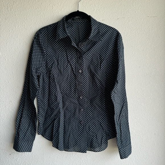 Jenni Kayne Navy White Polka Dot Lightweight Cotton Button Down Shirt - Picture 1 of 7